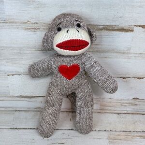 Sock Monkey Dan Dee Stuffed Animal w/ Red Embroidery Heart 9”